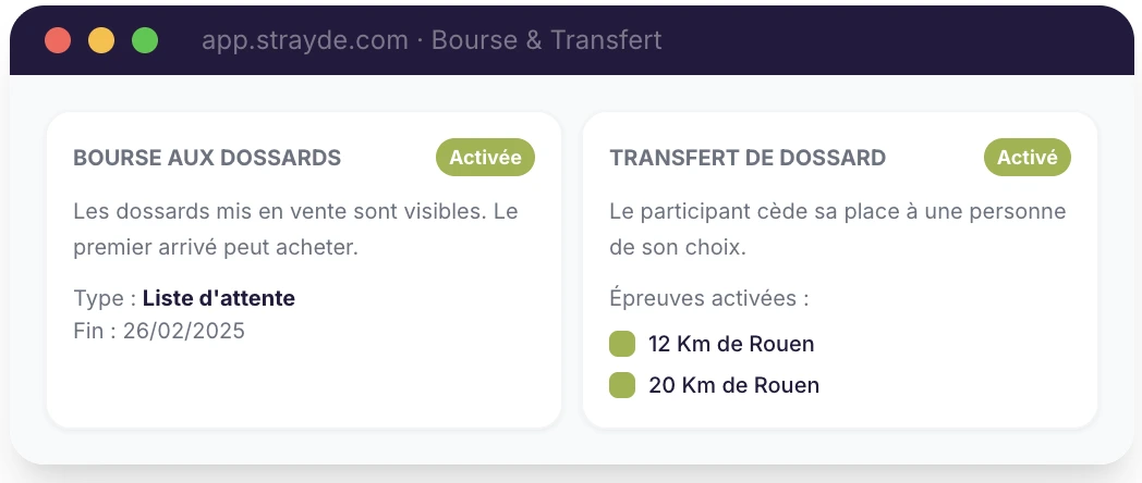 Transfert et bourse aux dossards